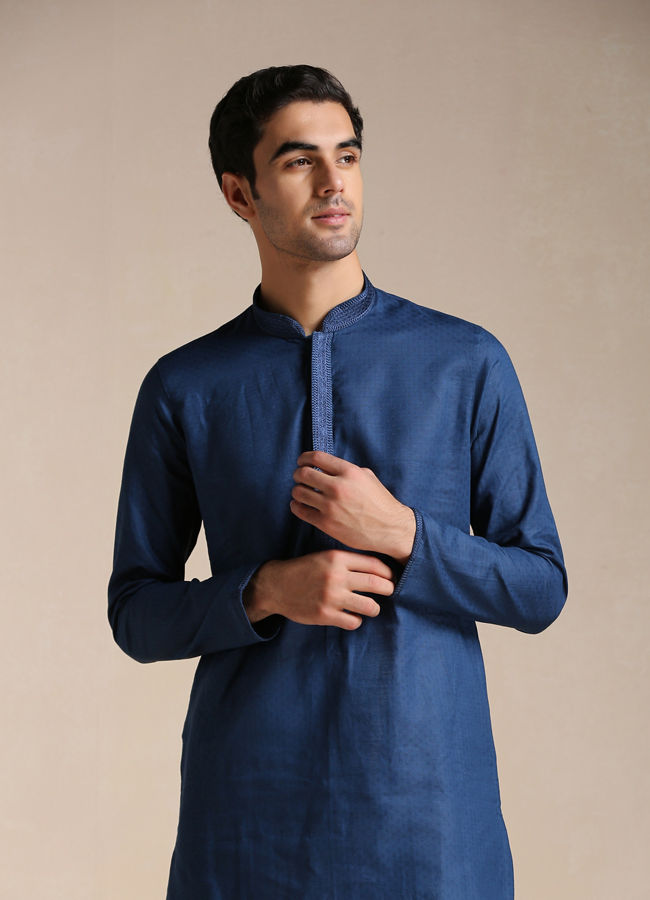 Plain Blue Cotton Kurta image number 0